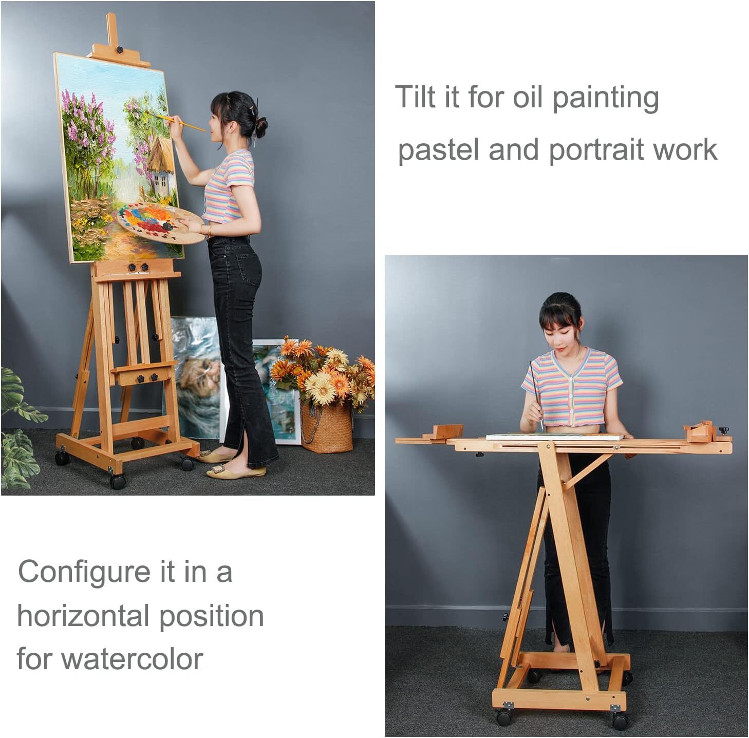 Painters H-Frame Wooden Easel Adjustable Artist Floor Easel Stand Up to 87in