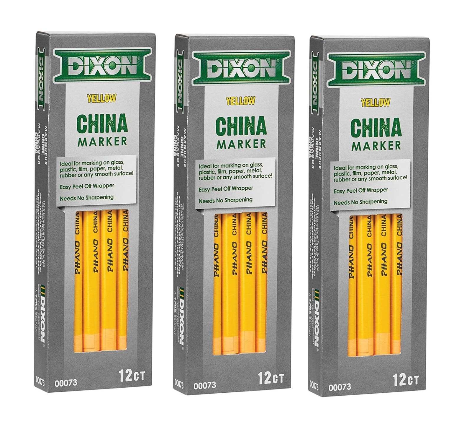 3 PACKS Dixon Phano China Markers YELLOW: 3 Dozen or 36 Markers (1 Pack-12)