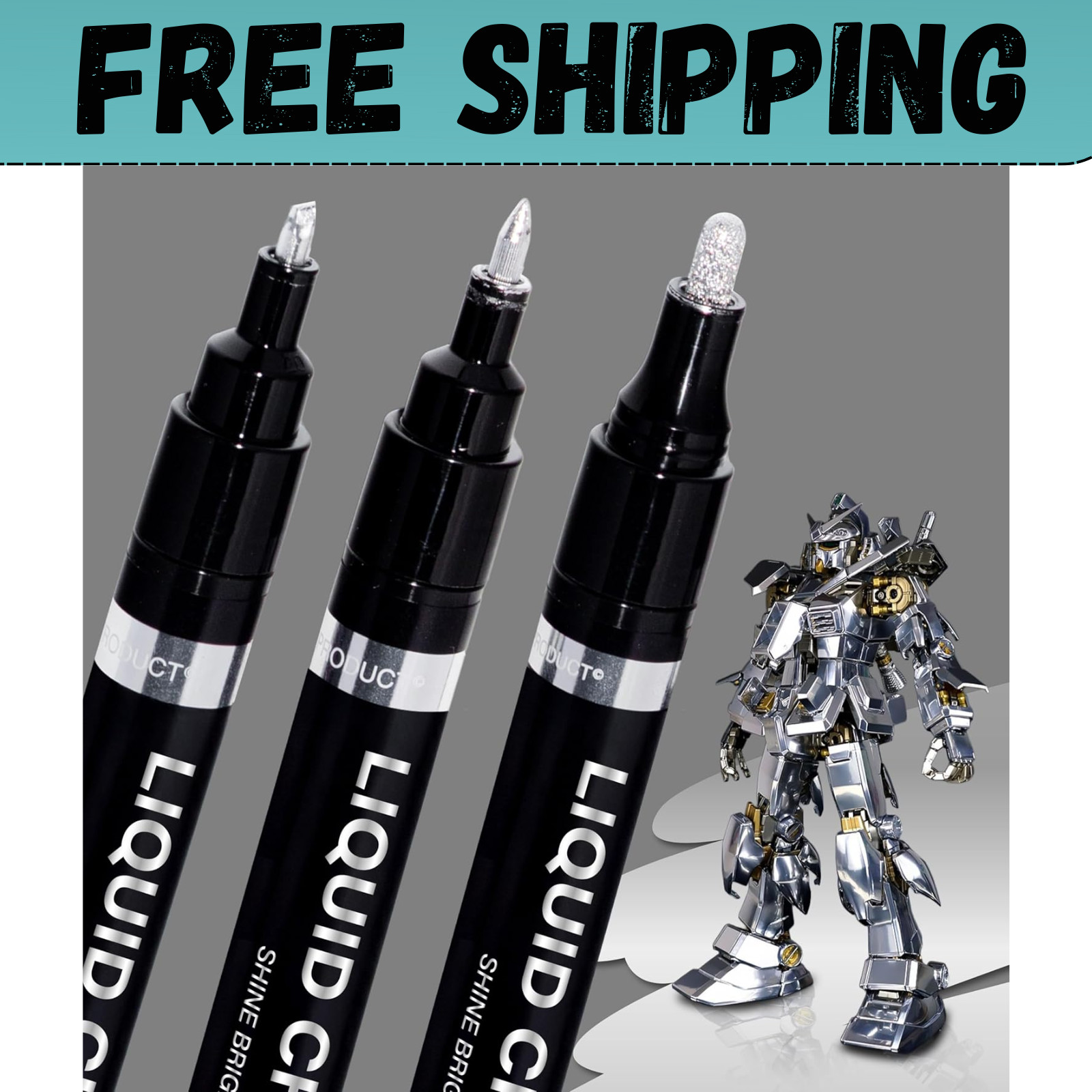 3PK Liquid Chrome Markers Set, Permanent Mirror Pens for Plastic, Metal, Art