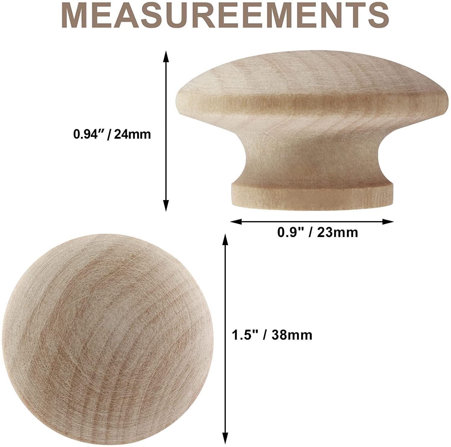 10 Pack Unfinished 1-1/2 Inch Round Wood Mushroom Shape Wooden Knobs Set