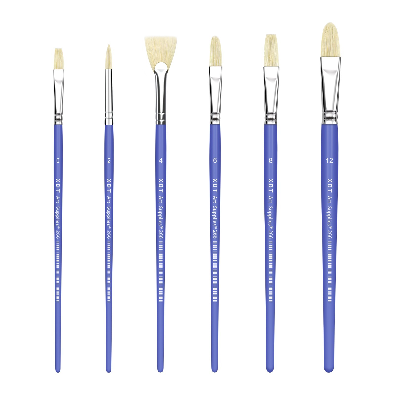 XDT#266 Paint Brush Set–6Pcs, Hog Bristle Brushes for Oil Acrylic Watercolor Pai
