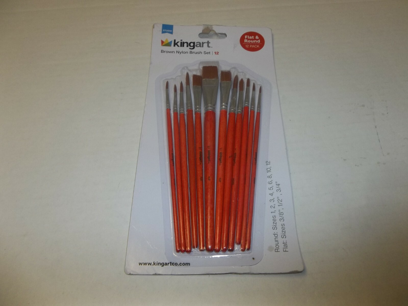 New Kingart Brown Nylon Brush Set Flat & Round 12 Pack
