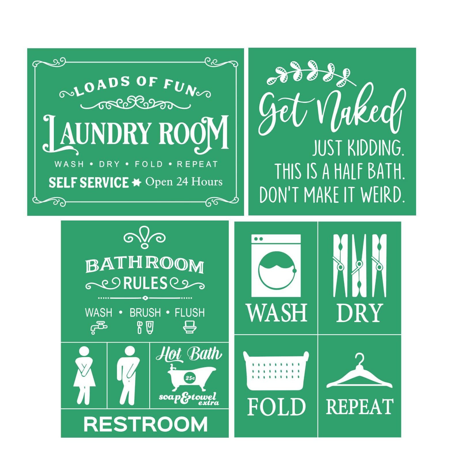 Washroom Adhesive Silk Screen Stencils Reusable 4 PCS Bathroom Sign Chalk Art