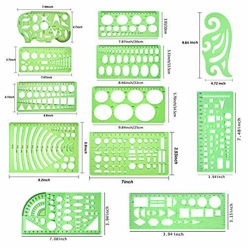 11 Pieces Geometric Drawings Templates Stencils Plastic Measuring Template Ruler