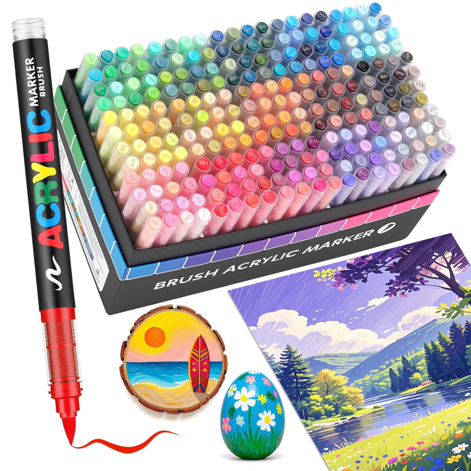 Guangna 240 Acrylic Paint Markers Brush Tip Pens Quick-Drying Waterproof Multi-S