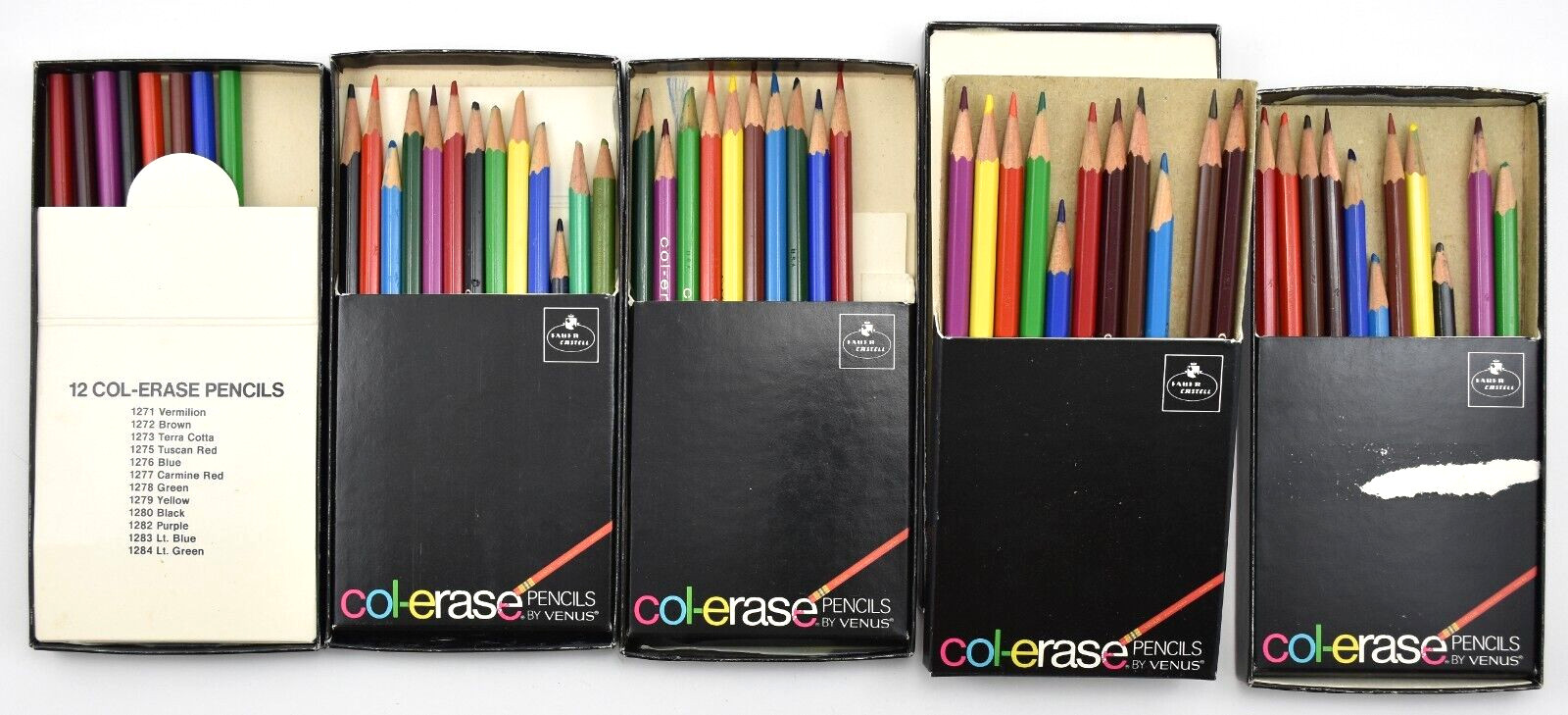 LOT of 5 Boxes ~ Vintage Col-erase Pencils Venus No. 1200-12 Color Sets