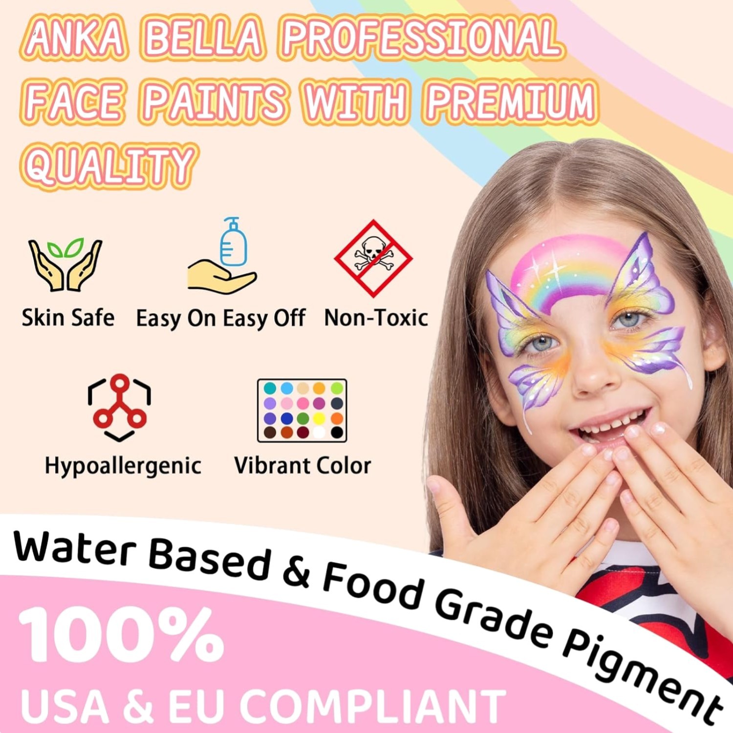 Professional face painting kit for kids，Hypoallergenic & Non-Toxic water base…