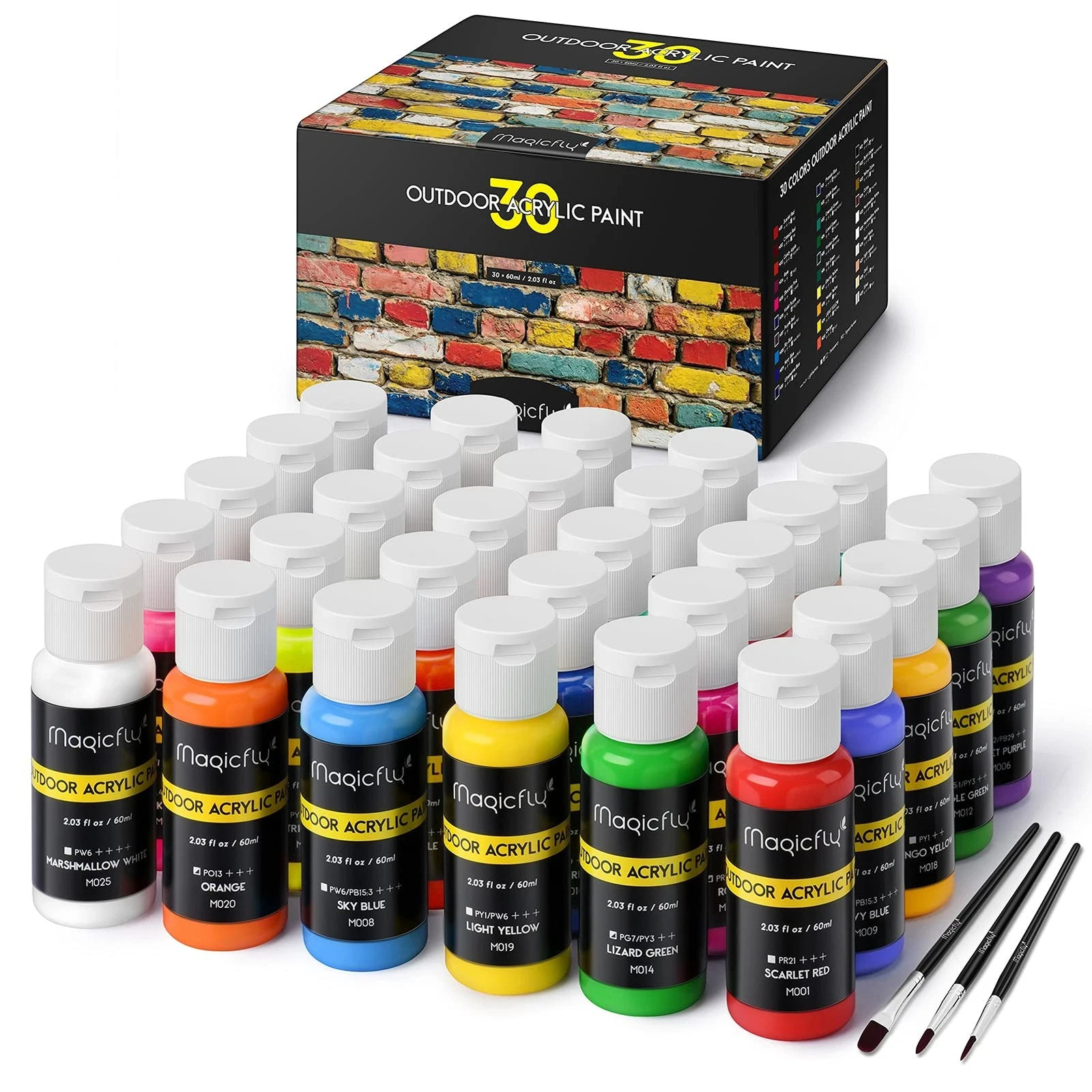 Outdoor Acrylic Paint, Set of 30 Colors/Tubes (60 ml, 2 oz.) with Storage Box…