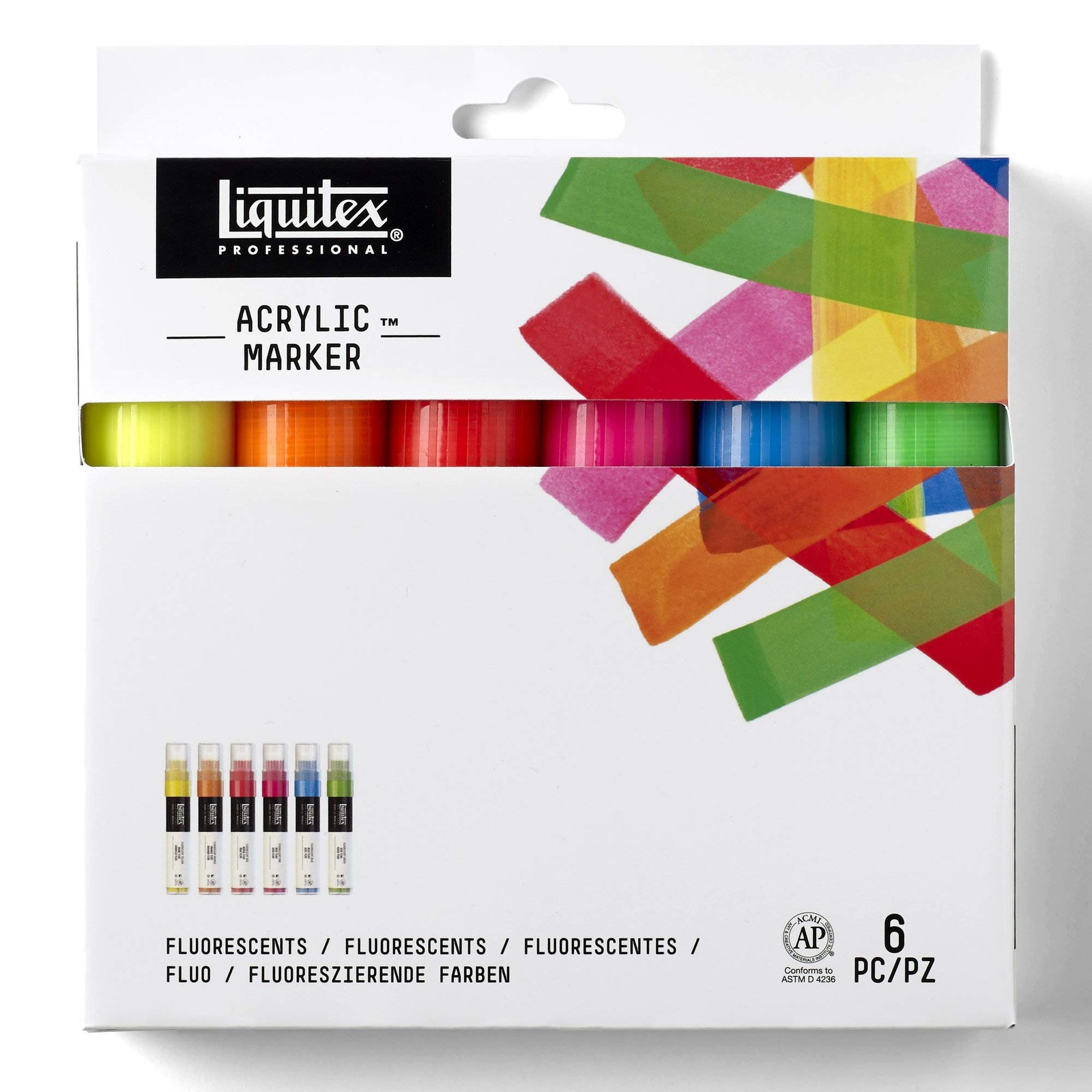Fluorescent Paint Marker Set, 6 Piece, Water-based, Lightfast, Highly Pigmented