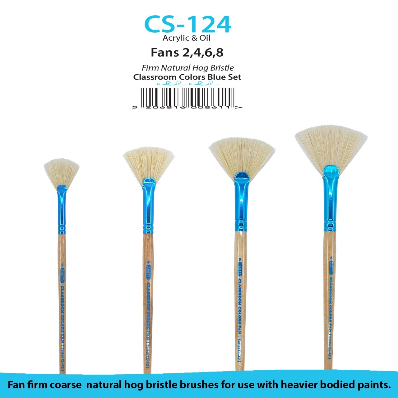 ZEM Classroom Colors Natural Hog Bristle Firm Artist Brush Sets 6 Types