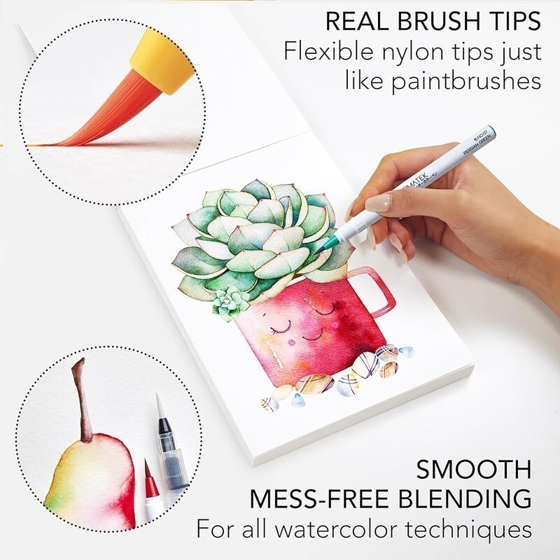 Watercolor Brush Pens Set W/ Video Tutorials & Artist Pad 54 Colors Aquapens New