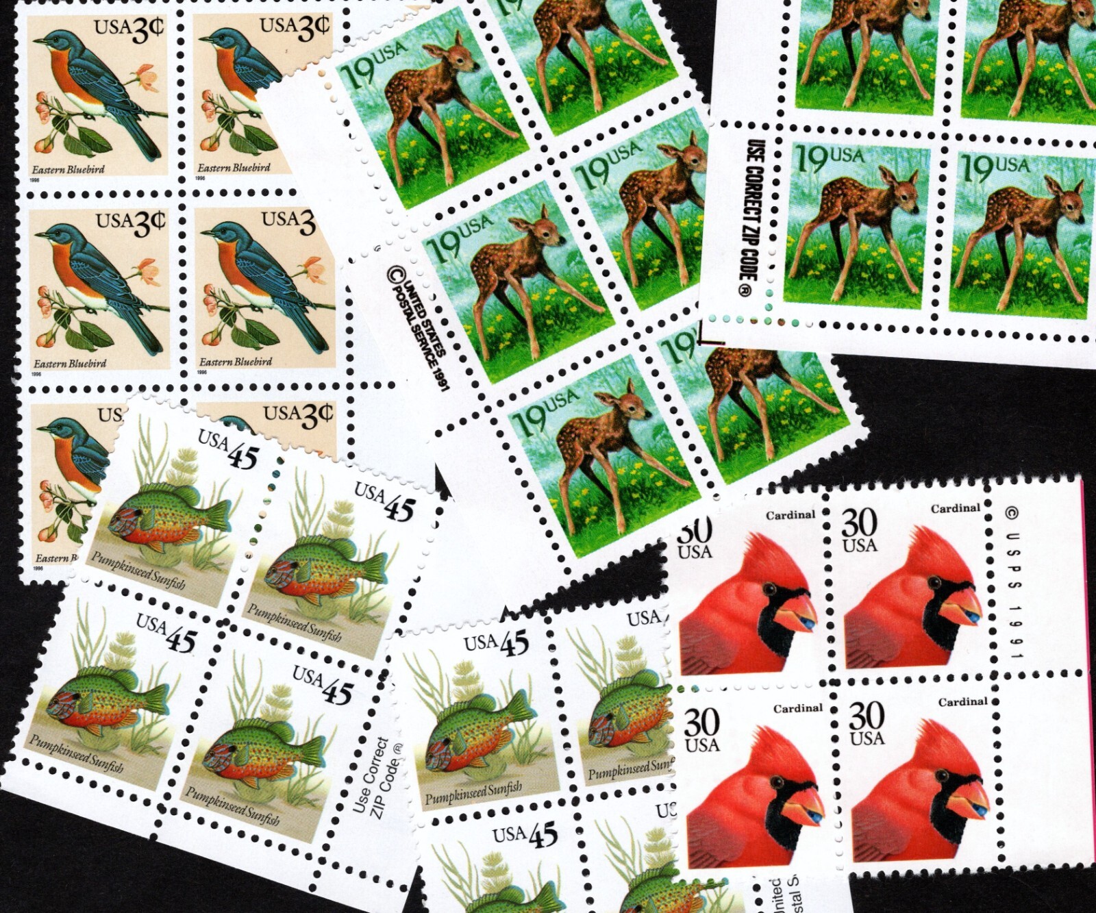 1990-95 Choice of Flora and Fauna Regular Issue Zip and USPS Blocks!