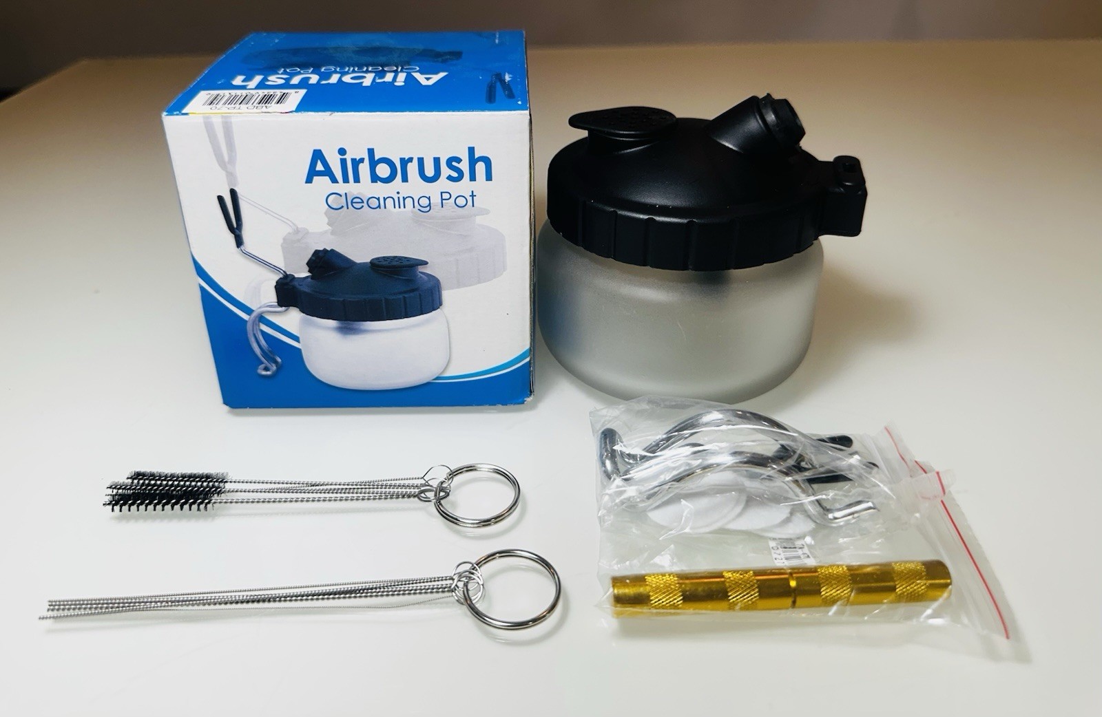 Master Airbrush Deluxe Cleaning Pot Kit With Glass Jar Holder And Needles