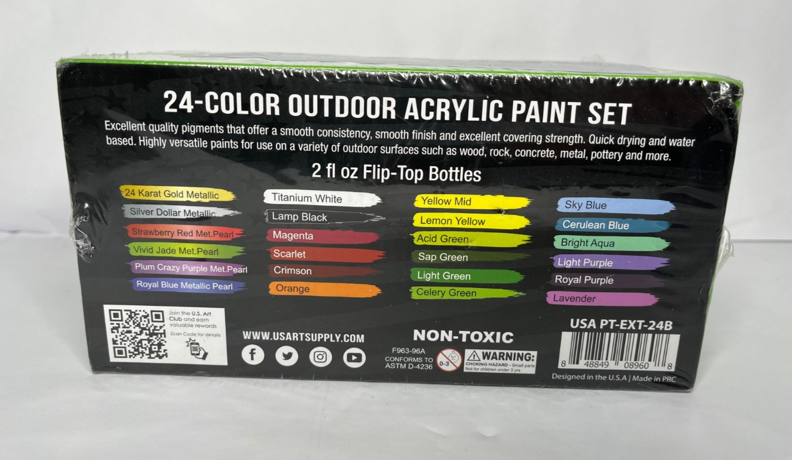 24 Color Outdoor Acrylic Paint Set – 2 Ounce Flip Top Bottles & Brush Set