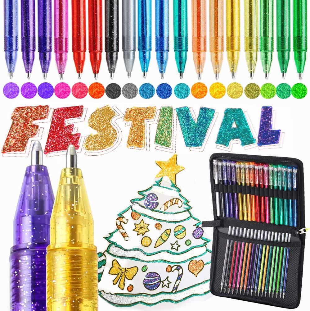 ZSCM 36 Pack Metallic Glitter Gel Pens Set, 18 Colors Sparkle Gel Pens with 18 G