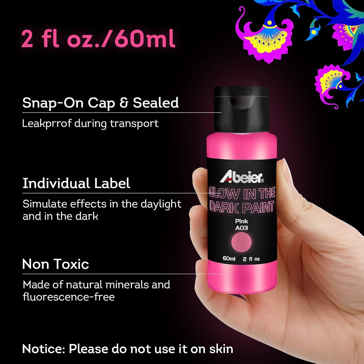 ABEIER Glow in the Dark Acrylic Paint – 10 Bright Colors (60Ml/2Oz) Long Lasting