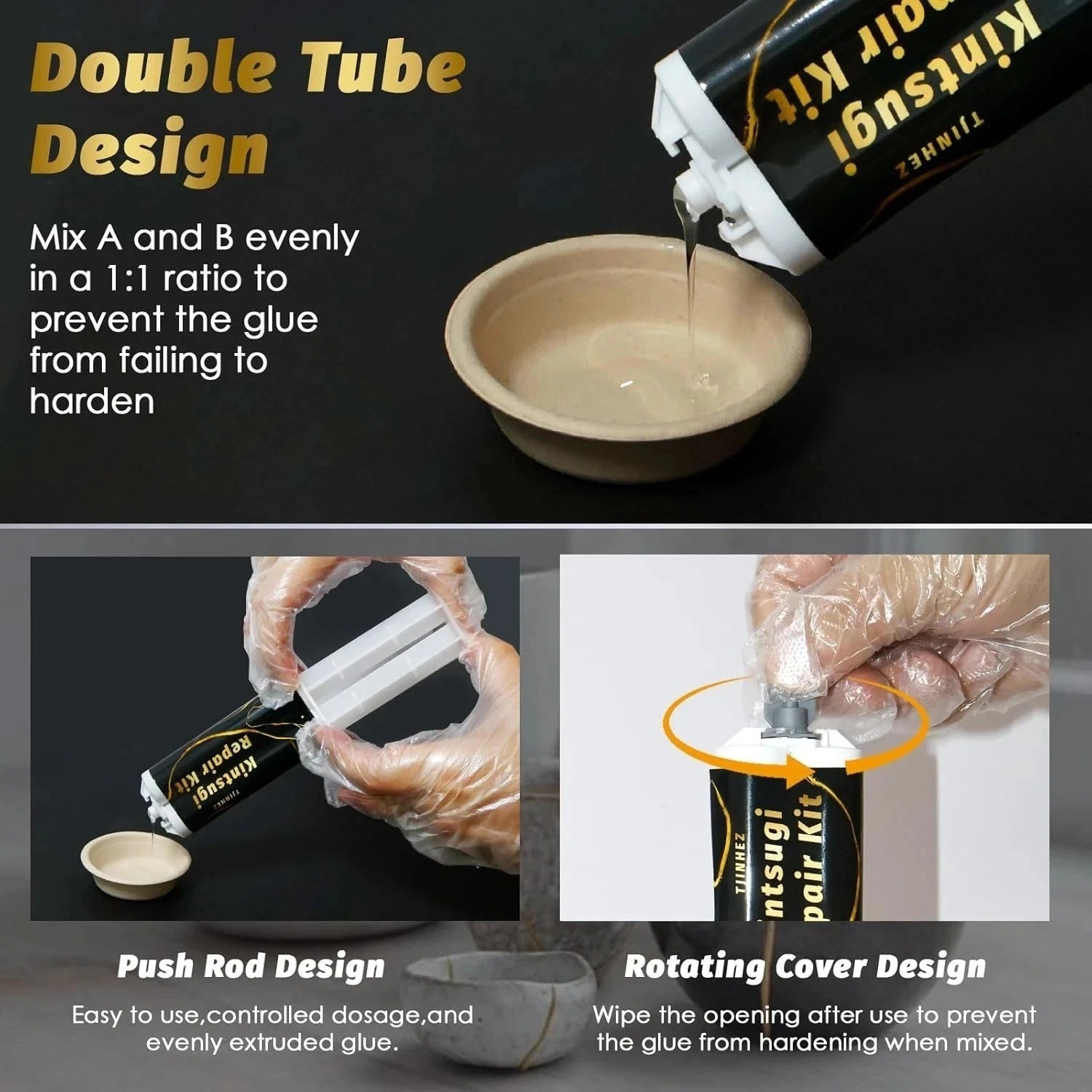 Kintsugi Repair Kit, Food Safe Gold & Silver Kintsugi Kit for Broken Ceramics, G