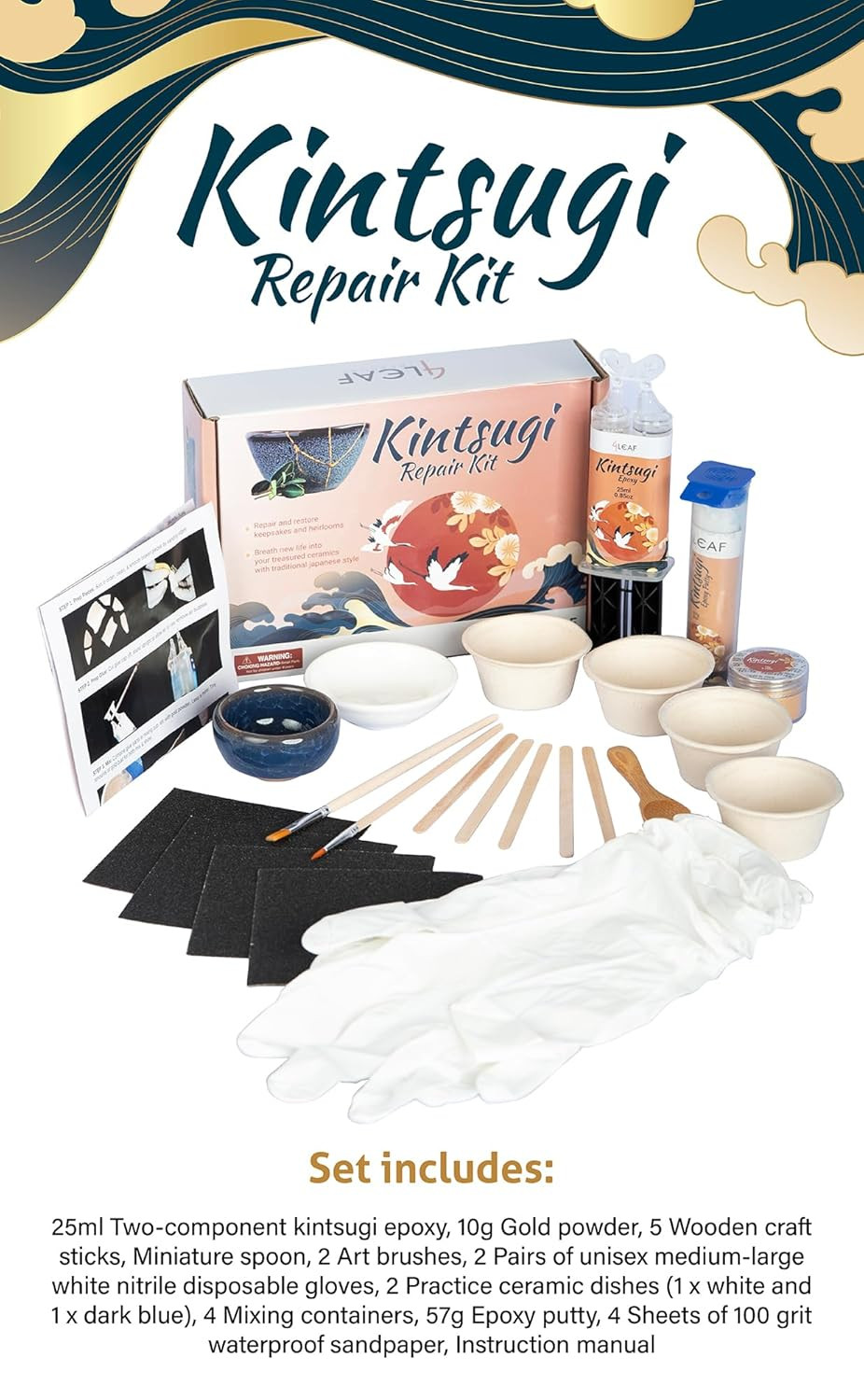 Kintsugi Repair Kit for Ceramics, Kintsugi Japanese Pottery Repair Kit W/Practic