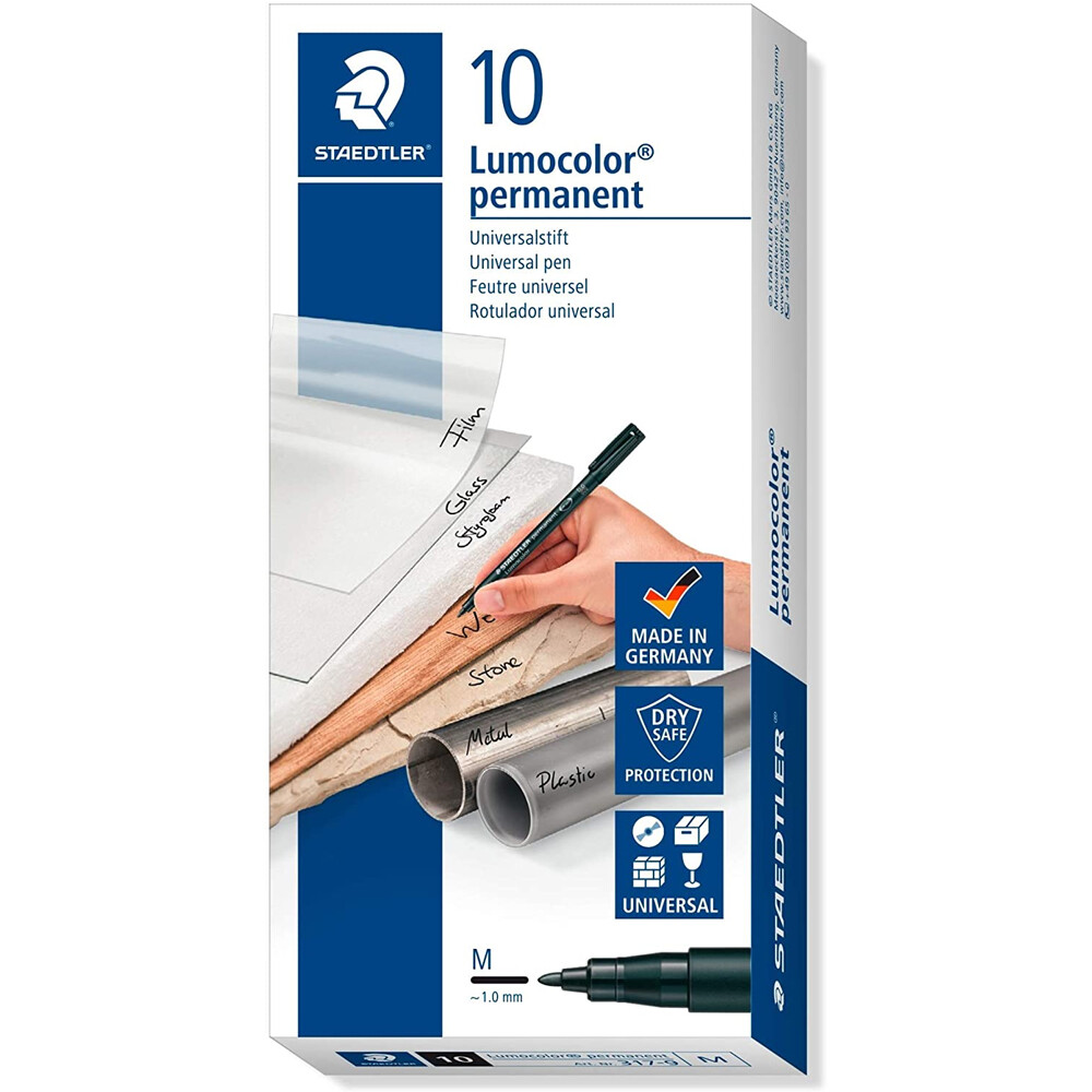 Staedtler Lumocolor Universal Permanent Medium Marker – Black – Pack Of 10