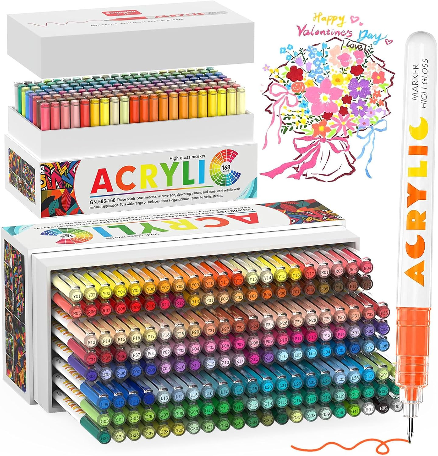 Amamao 168 Colors Acrylic Gel Pens, Fine Tip Acrylic Pens for Rock Painting & Bl