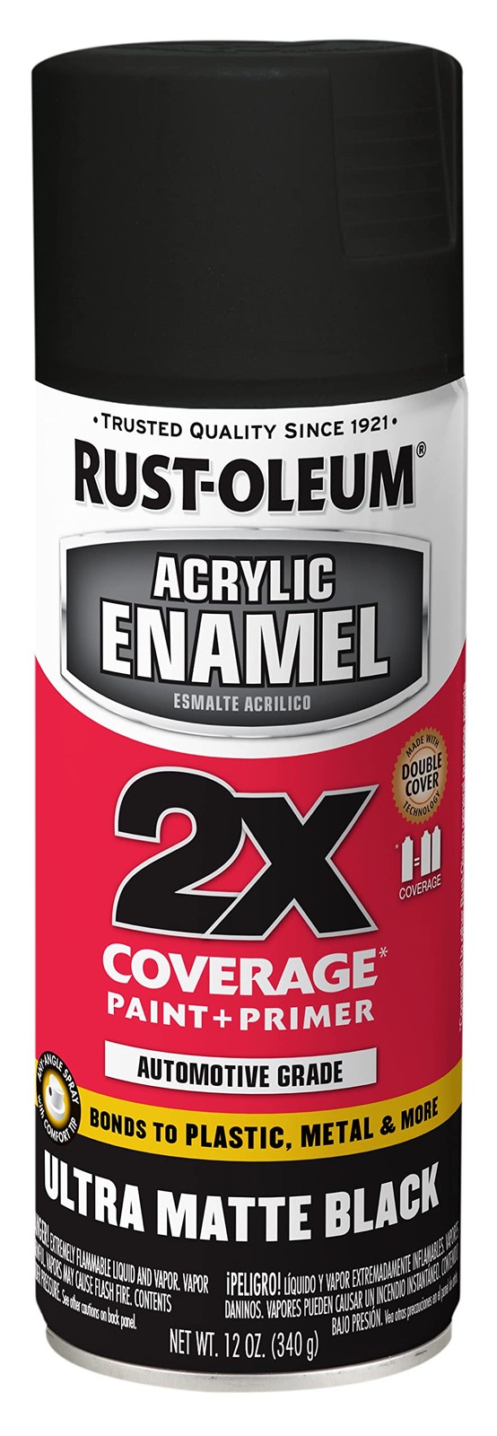 Acrylic Enamel 2X Spray Paint 12 oz Ultra Matte Black (Pack of 12 Ounce