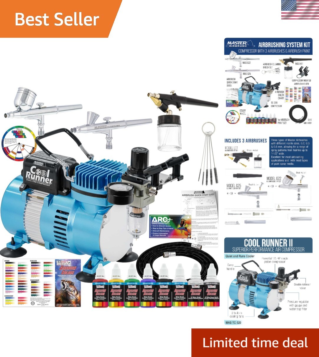 Complete Cool Runner II Air Brush Kit with Compressor, Paints & Learning Guide