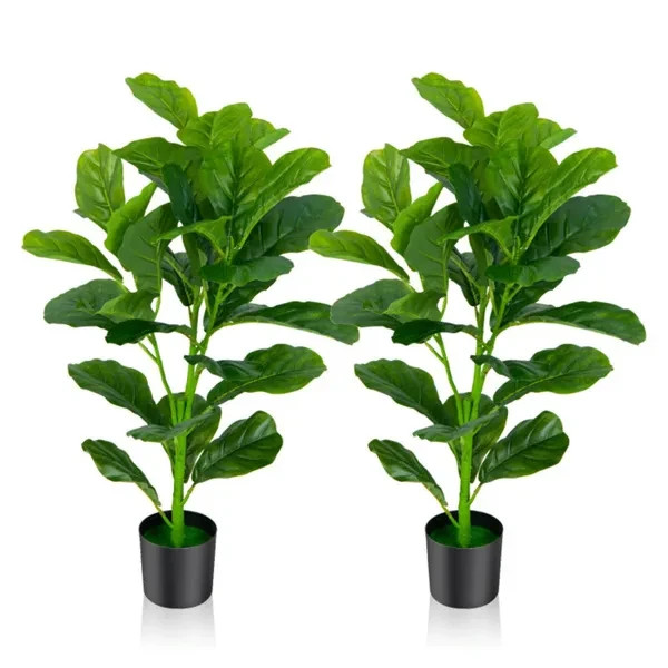 2-Pack 35.5″ Artificial Fiddle Leaf Tree – 32 Realistic Leaves, PEVA+PE Material