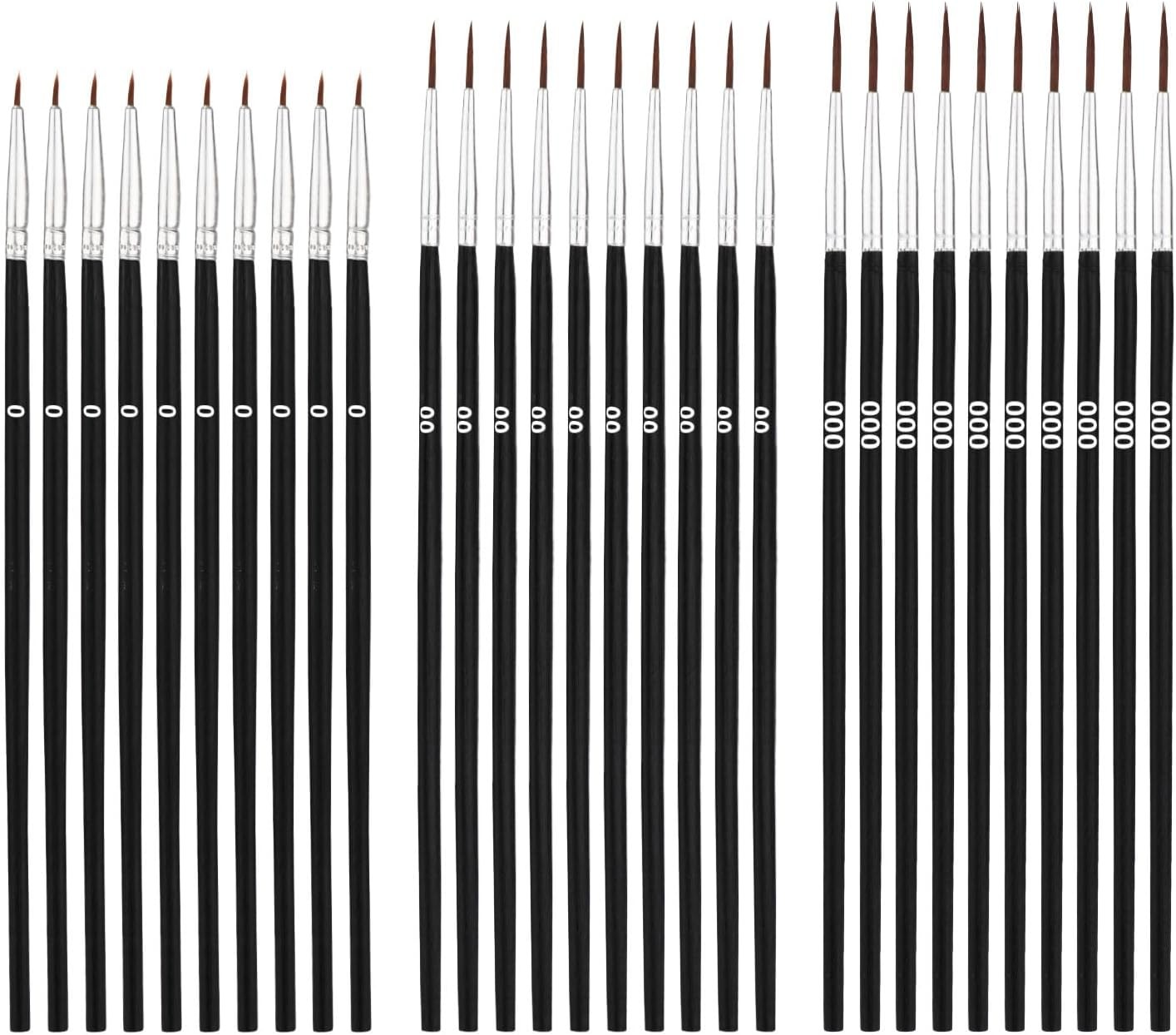 30pcs Detail Paint Brushes, Fine Tip 15.3×0.5cm/6.02×0.19in, Black