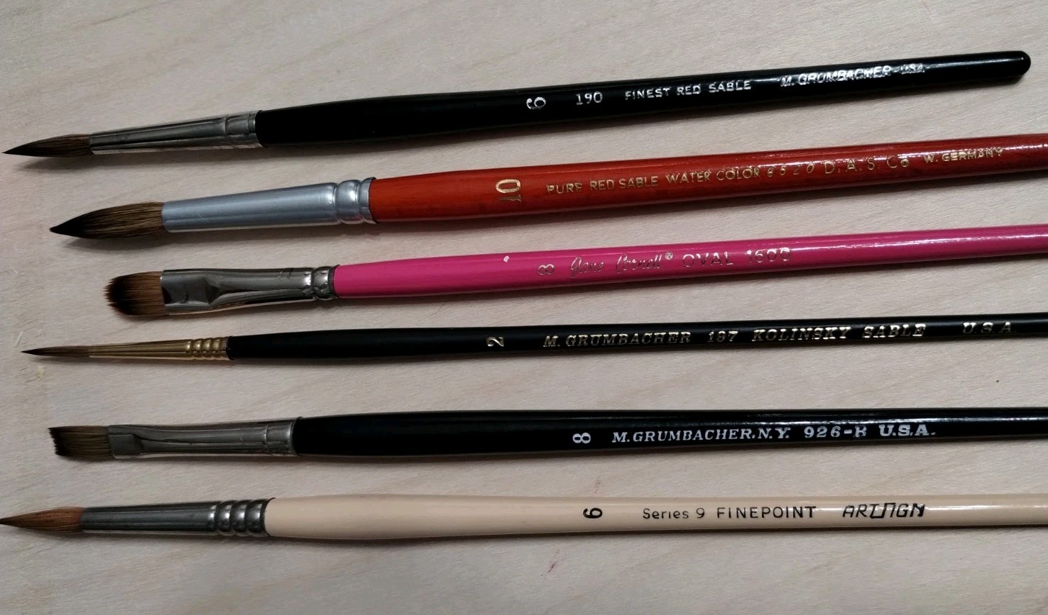 Vintage Grumbacher ArtSign Sable Round Brush, 7 Set Shader Oval Rare Fine Point