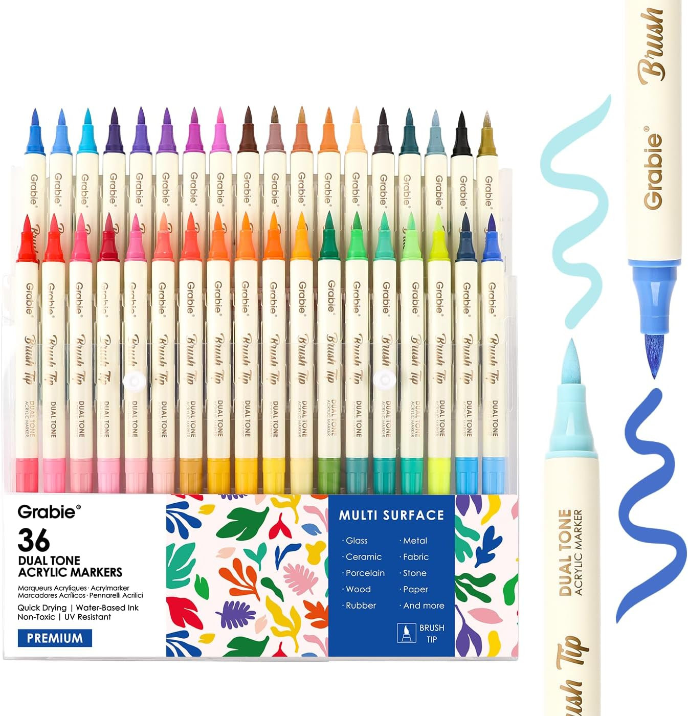 72 Colors Acrylic Paint Markers, 36 Pack Dual Tip Soft Brush Acrylic Markers, Wa