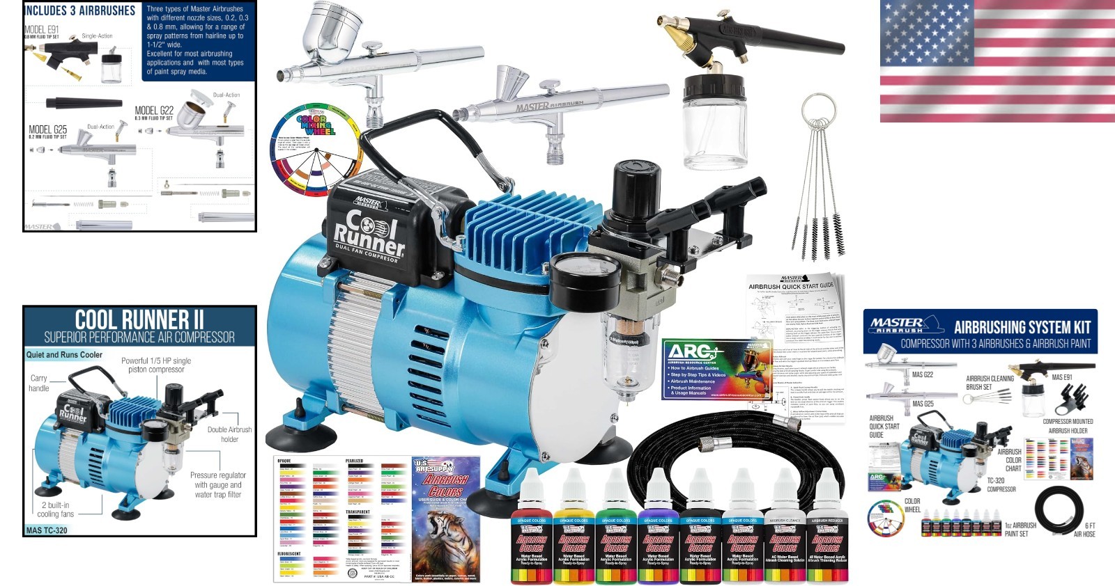 Complete Cool Runner II Air Brush Kit with Compressor, Paints & Learning Guide