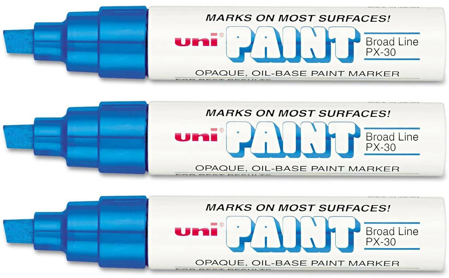 Uni-Paint 63733 PX-30 Oil-Based Permanent Marker, Bold Line, Blue, 3-Pack