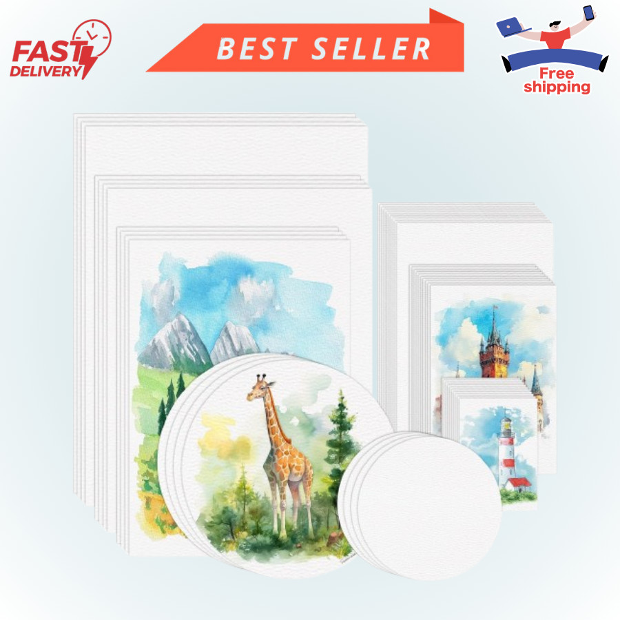 50 Sheets Watercolor Paper Bulk, 8 Sizes White 140 Lb/300 GSM Cold Press Water C