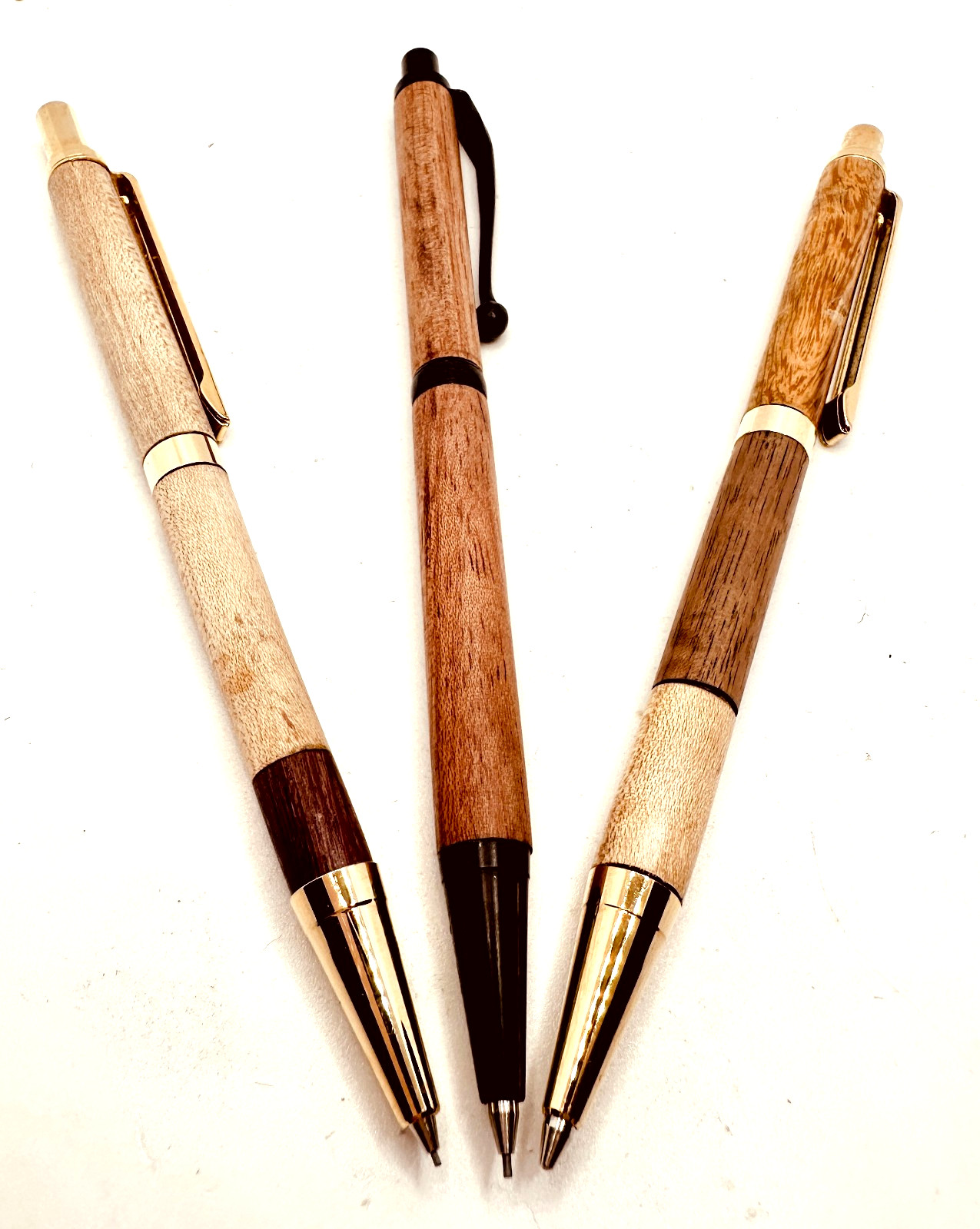 Lot 3 Hand Turned Wooden Mechanical Pencils Unknown Woods Oregon