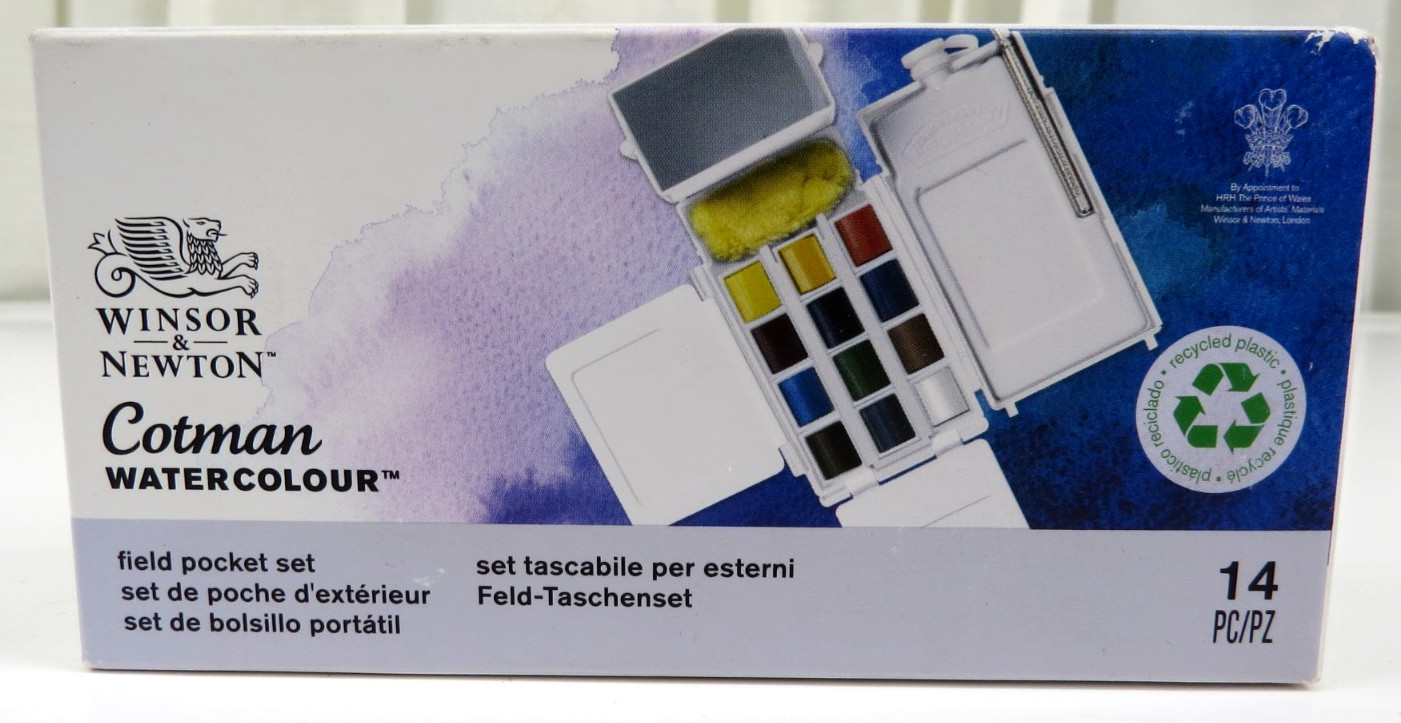 Winsor & Newton Cotman Water Colour Field Pocket Set 14 Piece 12 Colors W/Brush