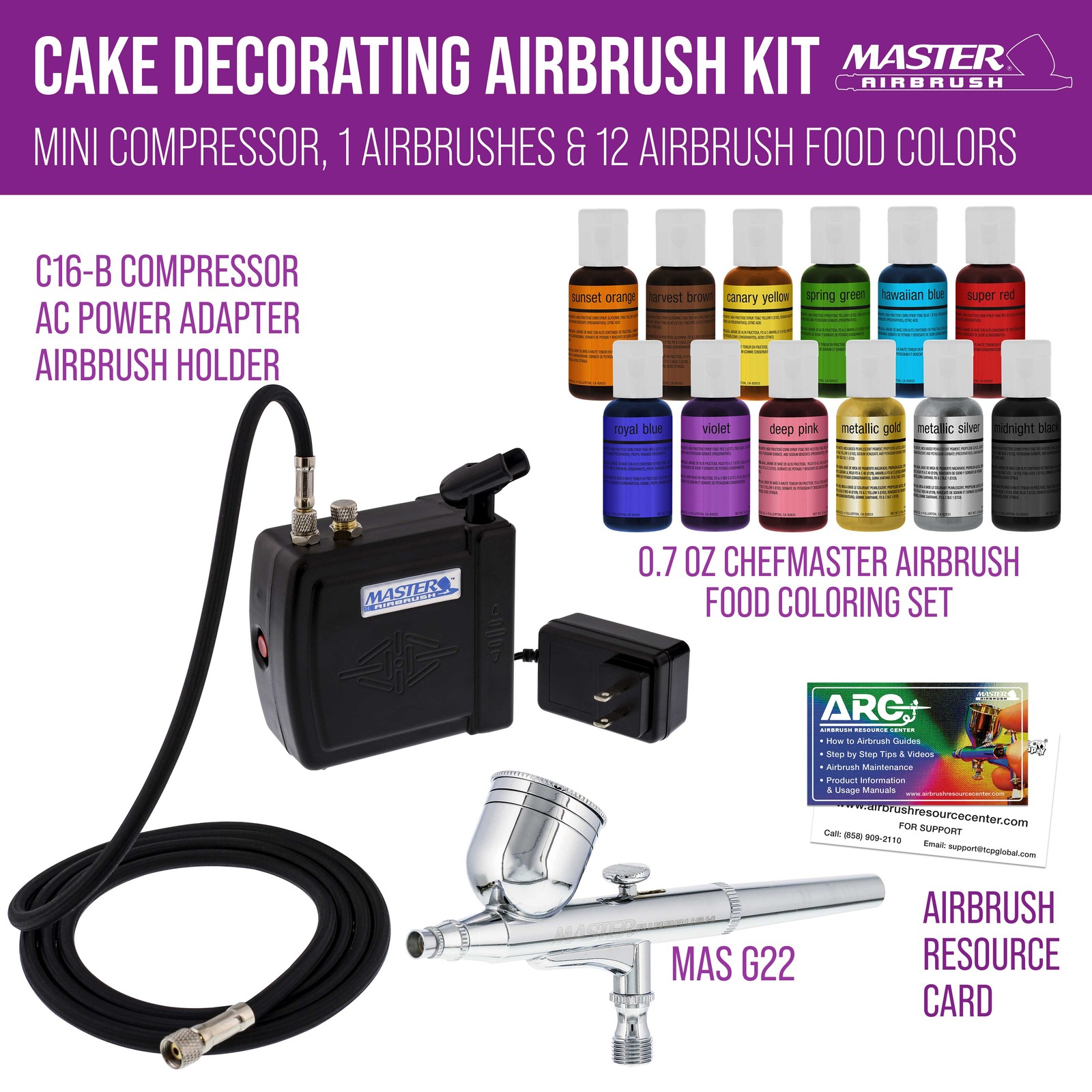 Master Airbrush Cake Decorating Set 12 Chefmaster Airbrush Colors Compressor