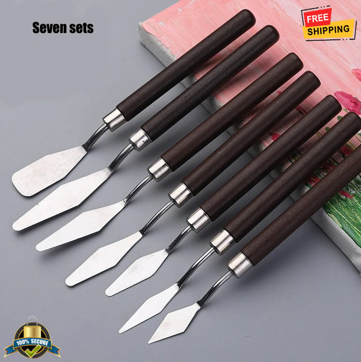 7Pcs Stainless Steel Painting Scraper Set Oil Gouache Acrylic Art Palette Knives