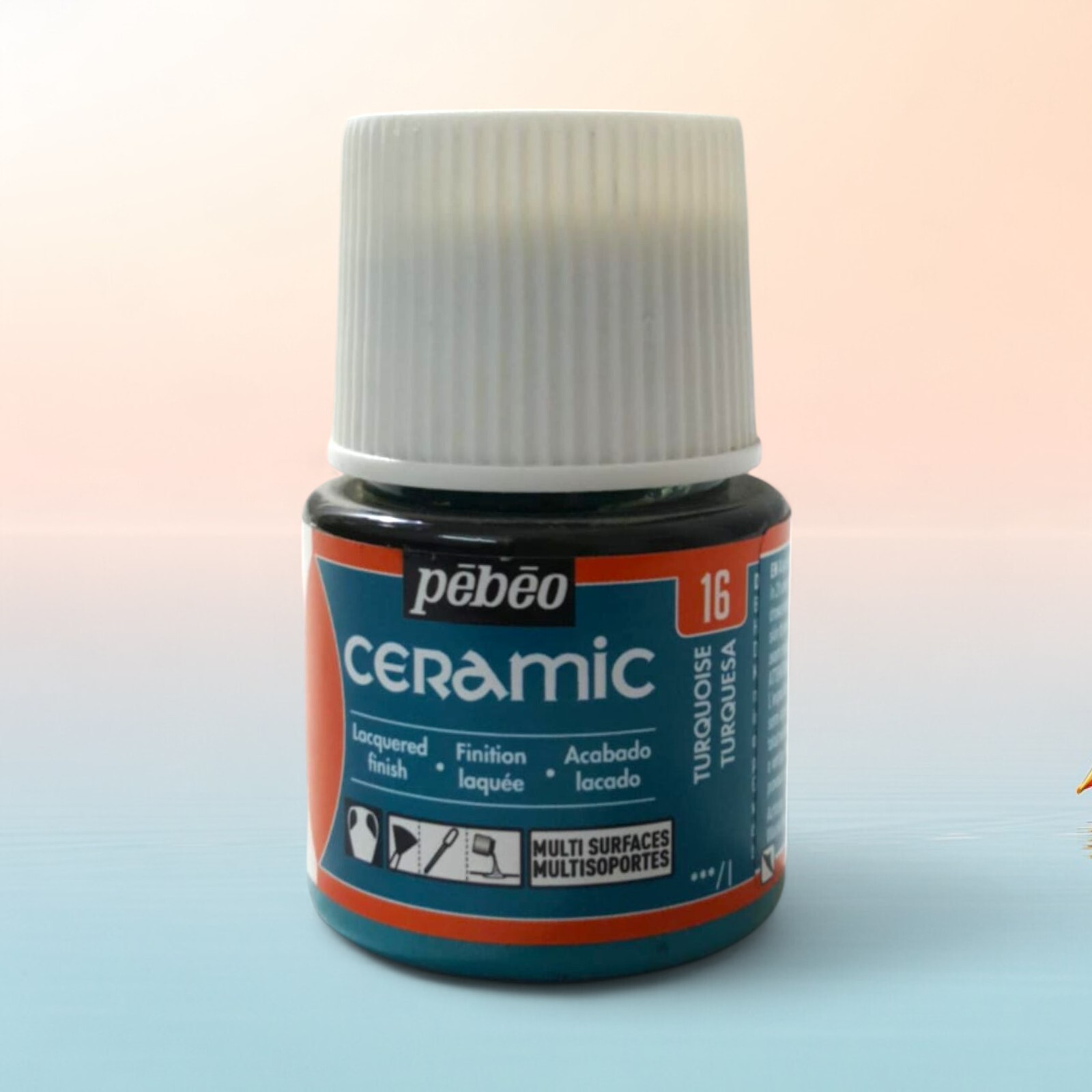 Lot of 6 Pébéo Ceramic Paint 45ml – Turquoise 16 & Red Cherry 24 Glossy Finish