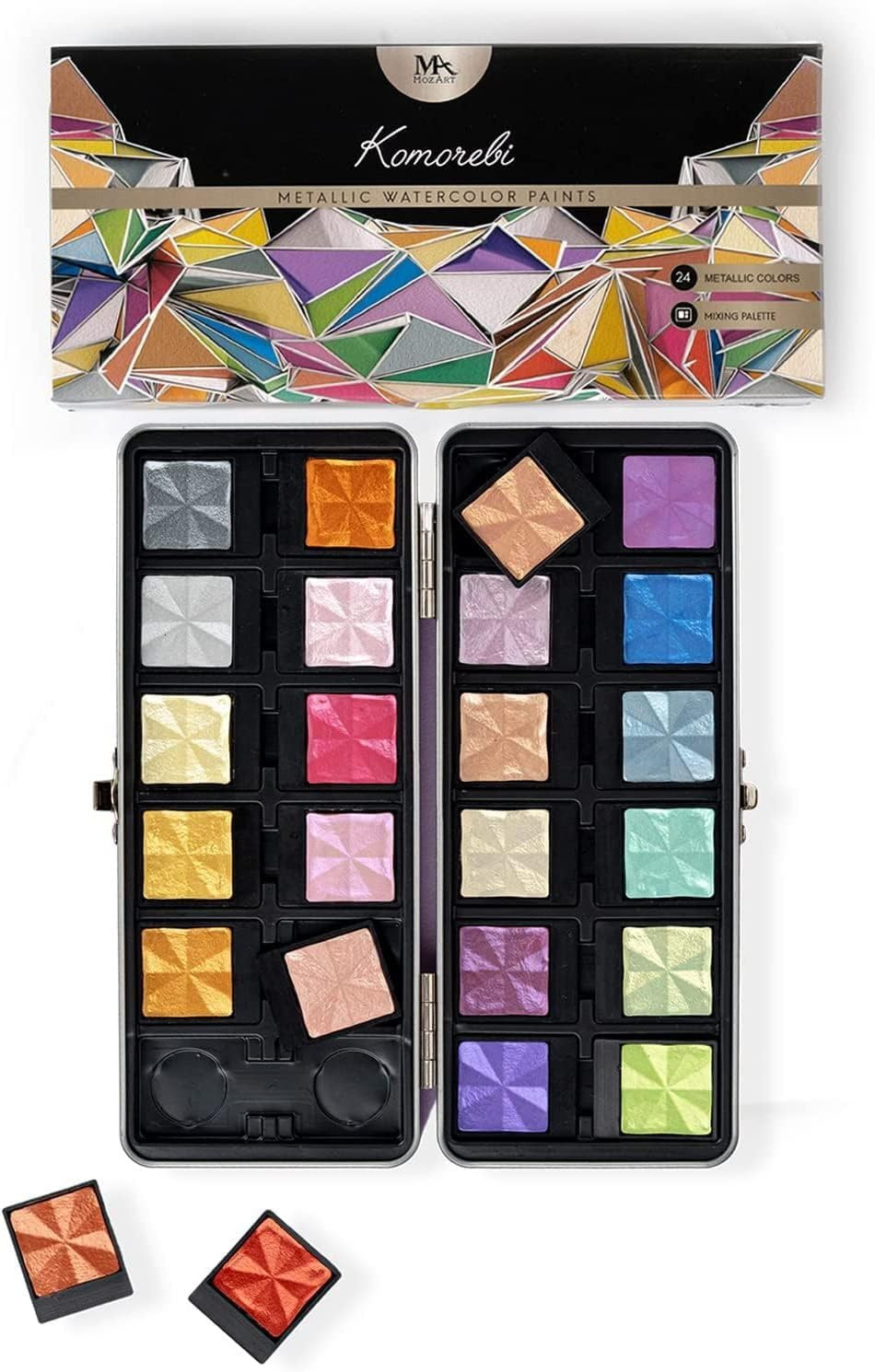 Komorebi Professional Metallic Watercolor Set – Portable Metal Box with Safety L