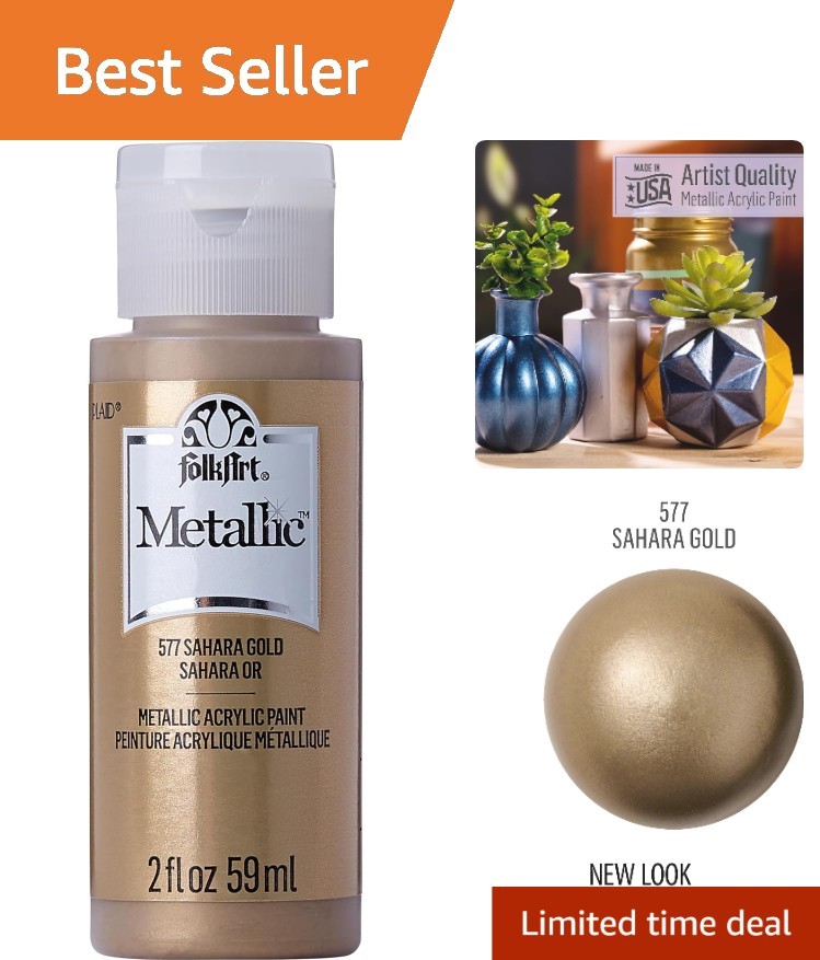 2 oz Metallic Acrylic Paint – Shimmering Sahara Gold for Indoor/Outdoor Use