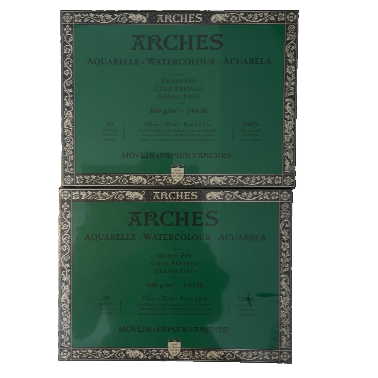 Lot Of 2×20=40 Sheets Arches Watercolor Paper 9×12-inch 140 lb Cold Pressed New