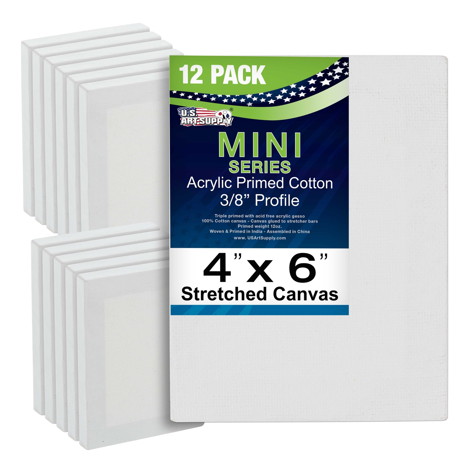 US Art Supply 4″ x 6″ Mini Professional Primed Stretched Canvas 12-Mini Canvases